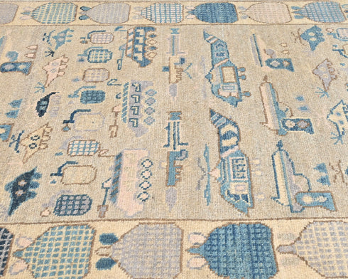 3x5 Gray Kuba Afghan Hand Knotted Wool Area Rug